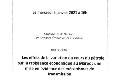 SOUTENANCE DE THÈSE DE DOCTORAT 06-01-2021