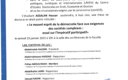 SOUTENANCE DE THÈSE DE DOCTORAT 23-01-2021