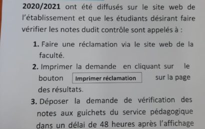 AVIS AUX ÉTUDIANTS DU PREMIER SEMESTRE DE LA FILIÈRE SCIENCES ECONOMIQUES ET GESTION
