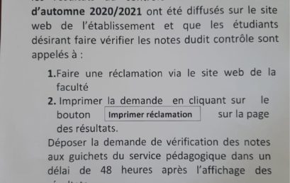 AVIS AUX ÉTUDIANTS DU PREMIER SEMESTRE DU TRONC COMMUN DE DROIT PUBLIC ET DROIT PRIVÉ EN LANGUE FRANÇAISE