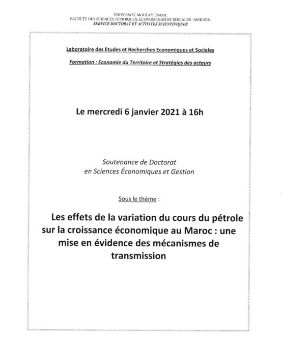 SOUTENANCE DE THÈSE DE DOCTORAT 06-01-2021