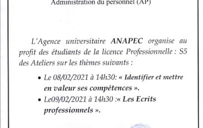 AVIS AUX ÉTUDIANTS LICENCE PROFESSIONNELLE : ADMINISTRATION DU PERSONNEL (AP)
