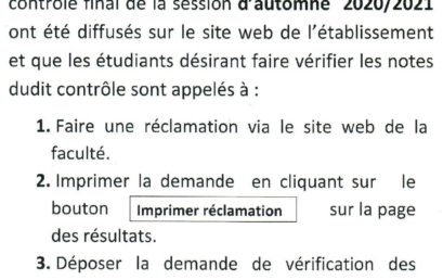 AVIS AUX ÉTUDIANTS DU PREMIER SEMESTRE DE LA FILIÈRE SCIENCES ECONOMIQUES ET GESTION