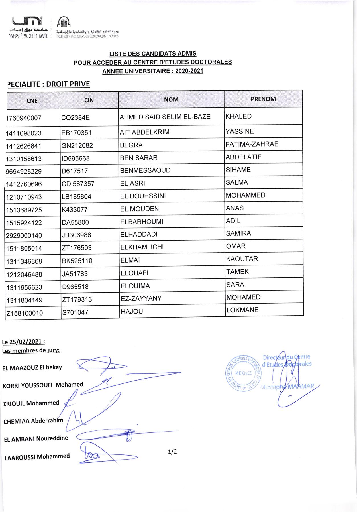 RÉSULTATS DÉFINITIFS DU CONCOURS D’ACCÈS AU CEDOC (FÉVRIER 2021)