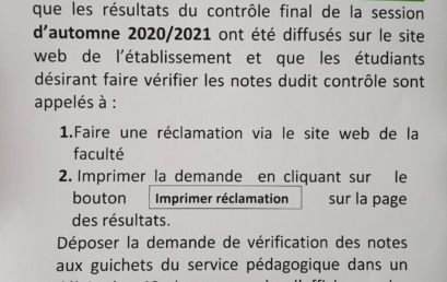 AVIS AUX ÉTUDIANTS DU TROISIÈME SEMESTRE DES FILIÈRES DU TRONC COMMUN DE DROIT PUBLIC ET DROIT PRIVÉ EN LANGUE FRANÇAISE