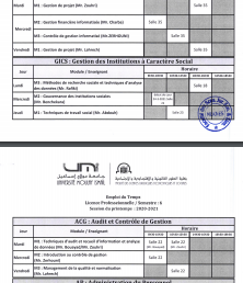 EMPLOIS DU TEMPS – LICENCE PROFESSIONNELLE