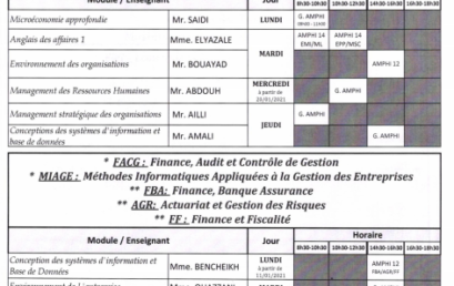 Emploi du Temps :Masters en Economie et Gestion S7