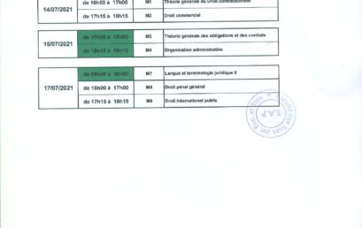 FD2 : Planning du contrôle de rattrapage