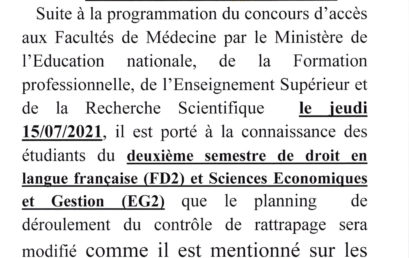 Avis important aux étudiants du 2ème semestre (EG2+FD2)