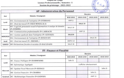 EMPLOI DU TEMPS Licence Professionnelle  S5 2021/2022