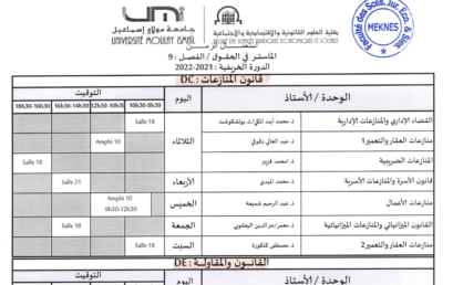 EMPLOI DU TEMPS S9 DROIT 2021/2022