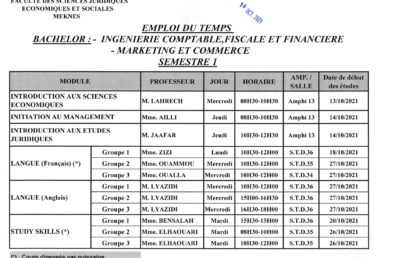 BACHELOR : Semestre 1 : INGENIERIE COMPTABLE, FISCALE ET FINANCIERE – MARKETING ET COMMERCE