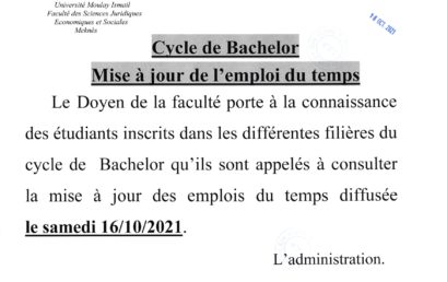 Cycle de Bachelor : Mise à jour de l’emploi du temps