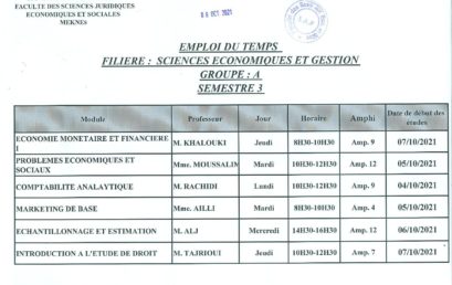 Emploi du temps : Sciences économiques et Gestion : Semstre 3