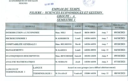 Emploi du temps : Sciences économiques et Gestion : Semstre 1