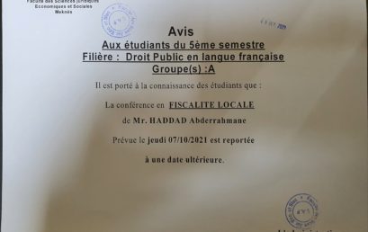 Avis aux étudiants du 5ème semestre Droit Public en langue française « Groupe (A) »