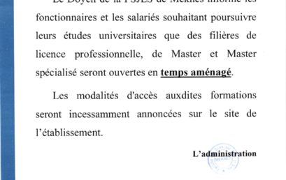 Avis : Formation temps aménagé