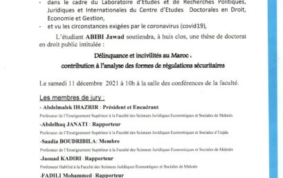 SOUTENANCE DE THÈSE DE DOCTORAT 11-12-2021