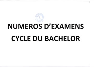 Cycle de Bachelor : Numéros d’examen