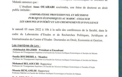 SOUTENANCE DE THÈSE DE DOCTORAT 19-03-2022