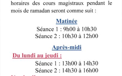 Horaire du mois de Ramadan