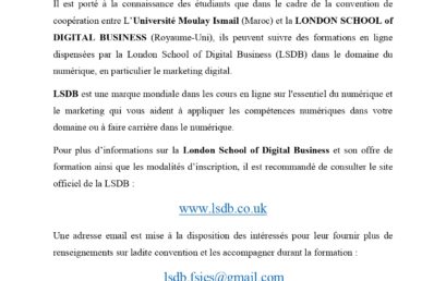 Avis : coopération entre UMI et LONDON SCHOOL of DIGITAL BUSINESS