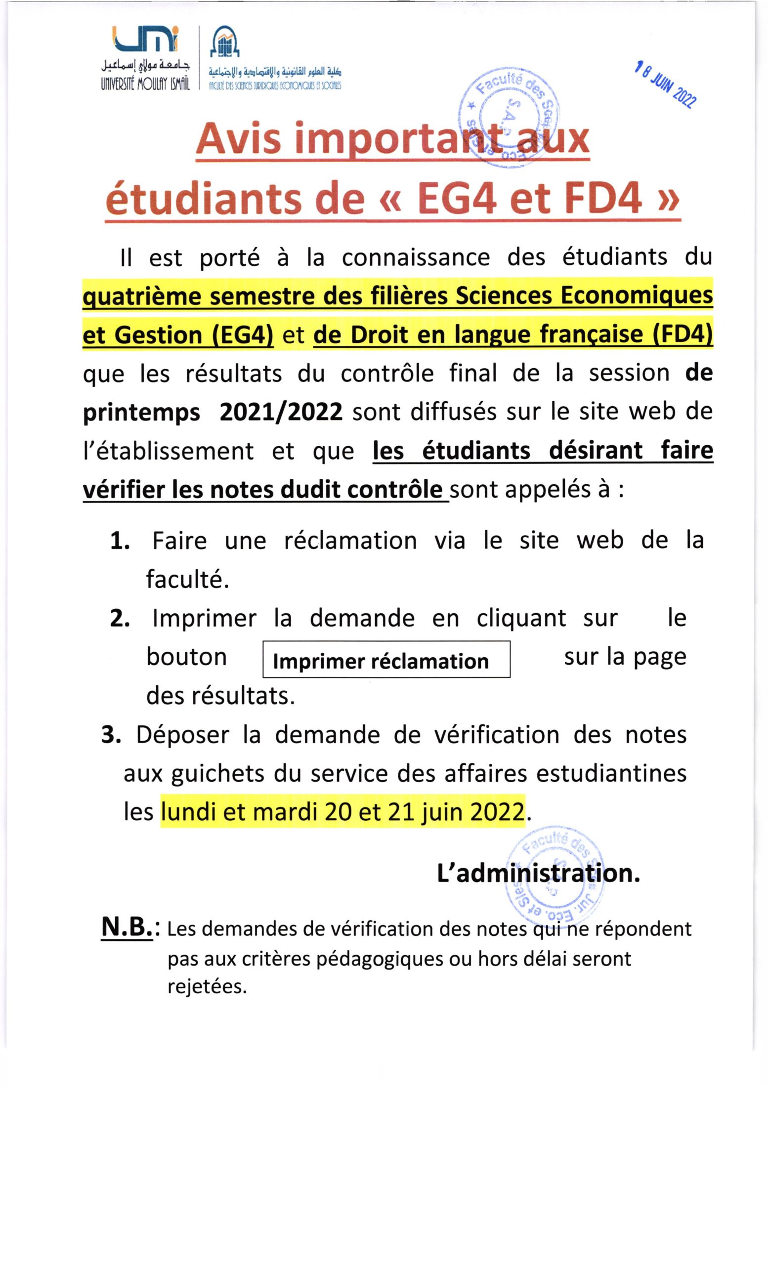 Résultat de EG4 et FD4