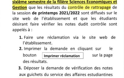 Avis important aux étudiants de EG6 UF6