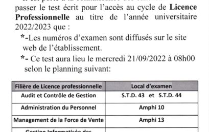 Test écrit pour accéder au cycle de Licence Professionnelle 2022/23
