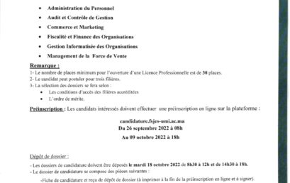 Formation temps aménagé : avis de candidature pour l’inscription aux Licences Professionnelles 2022-2023