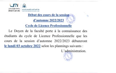 Emploi du temps : Licence Professionnelle