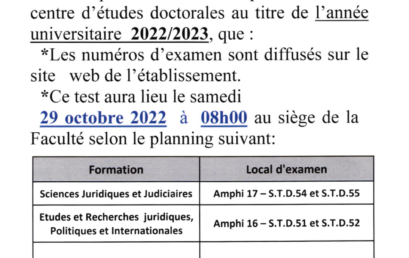 Test écrit pour l’accès au cycle de Doctorat