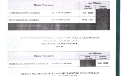 Formation temps aménagé : emploi du Temps