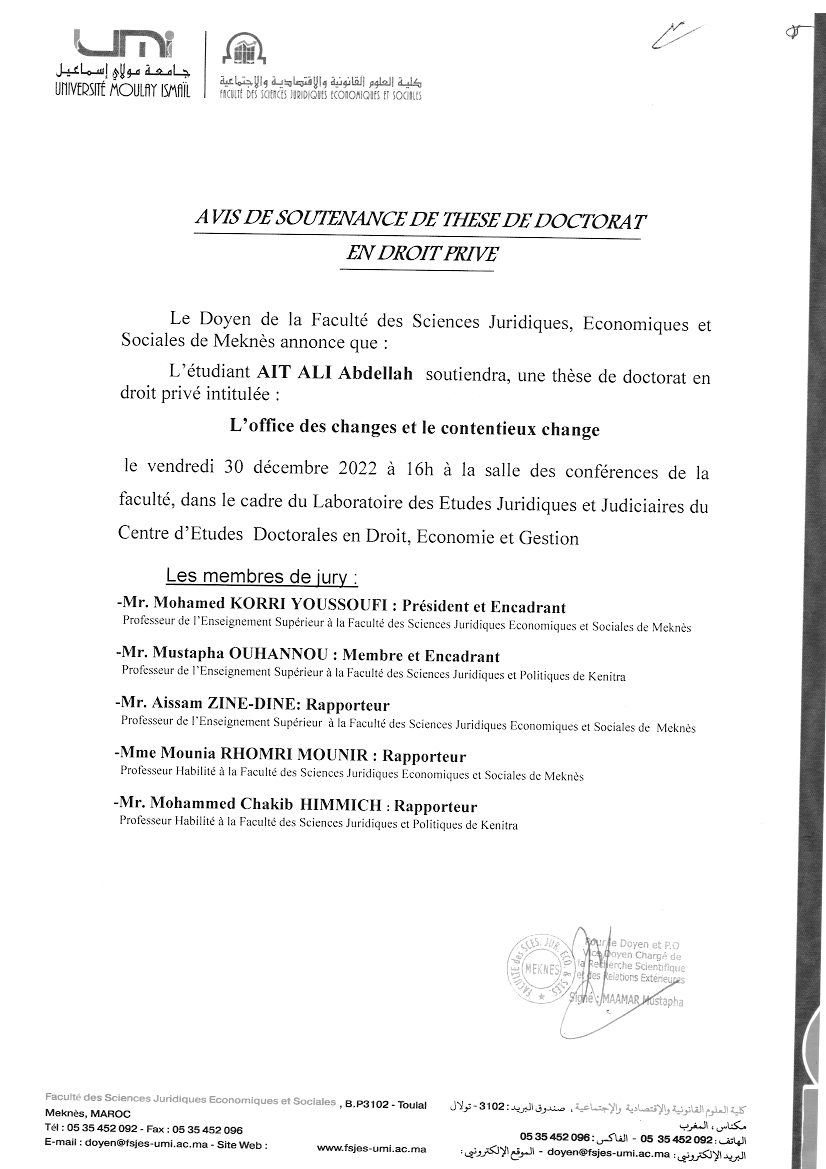 SOUTENANCE DE THÈSE DE DOCTORAT 30-12-2022