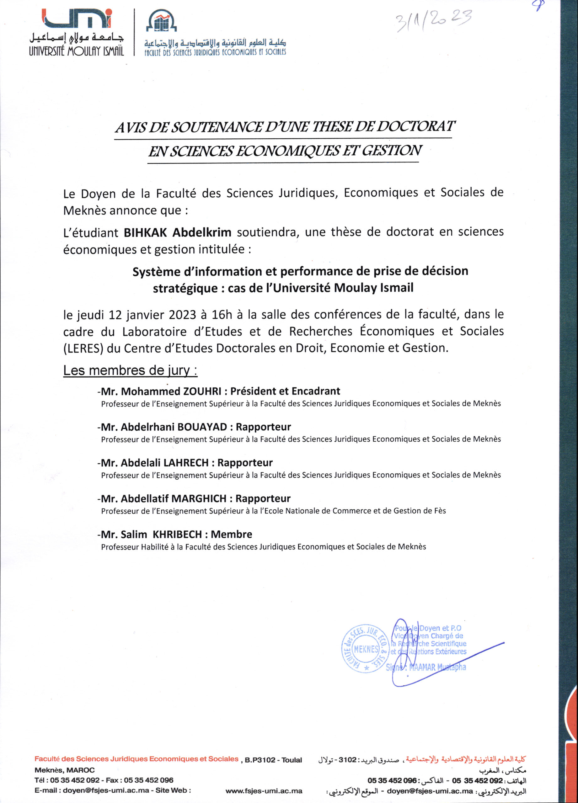 SOUTENANCE DE THÈSE DE DOCTORAT 12-01-2022