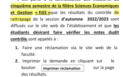 Avis aux étudaints EG5 – RA5