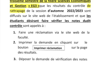 Avis aux étudaints EG3