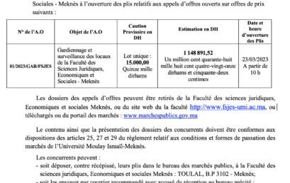 Appel d’offres ouvert sur offres des prix