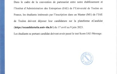 AVIS aux étudiants EG6 IAE TLN