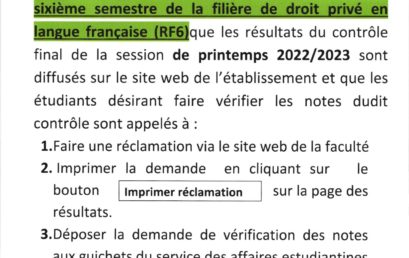 Avis important EG6 – RA6 – RF6