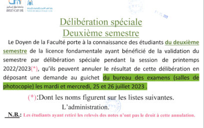 Délibération spéciale : deuxième semestre