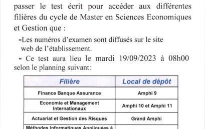 Numéros Examen Master SEG