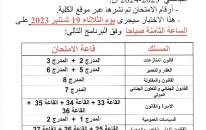 أرقام الامتحان : الاختبار الكتابي لولوج سلك الماستر في الحقوق