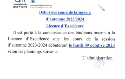 Emploi du temps de LE et S7 Master