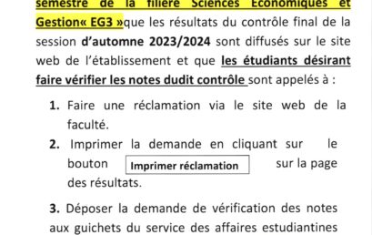 Avis important aux étudiants de EG3