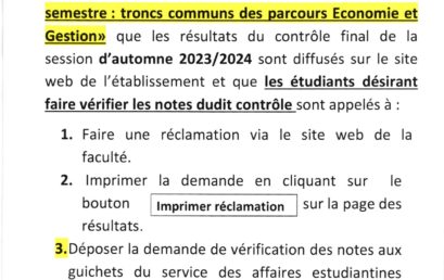 Avis important aux étudiants S1 – Nouveau système