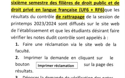 Avis aux étudiants : RF6 – UF6 – UA6