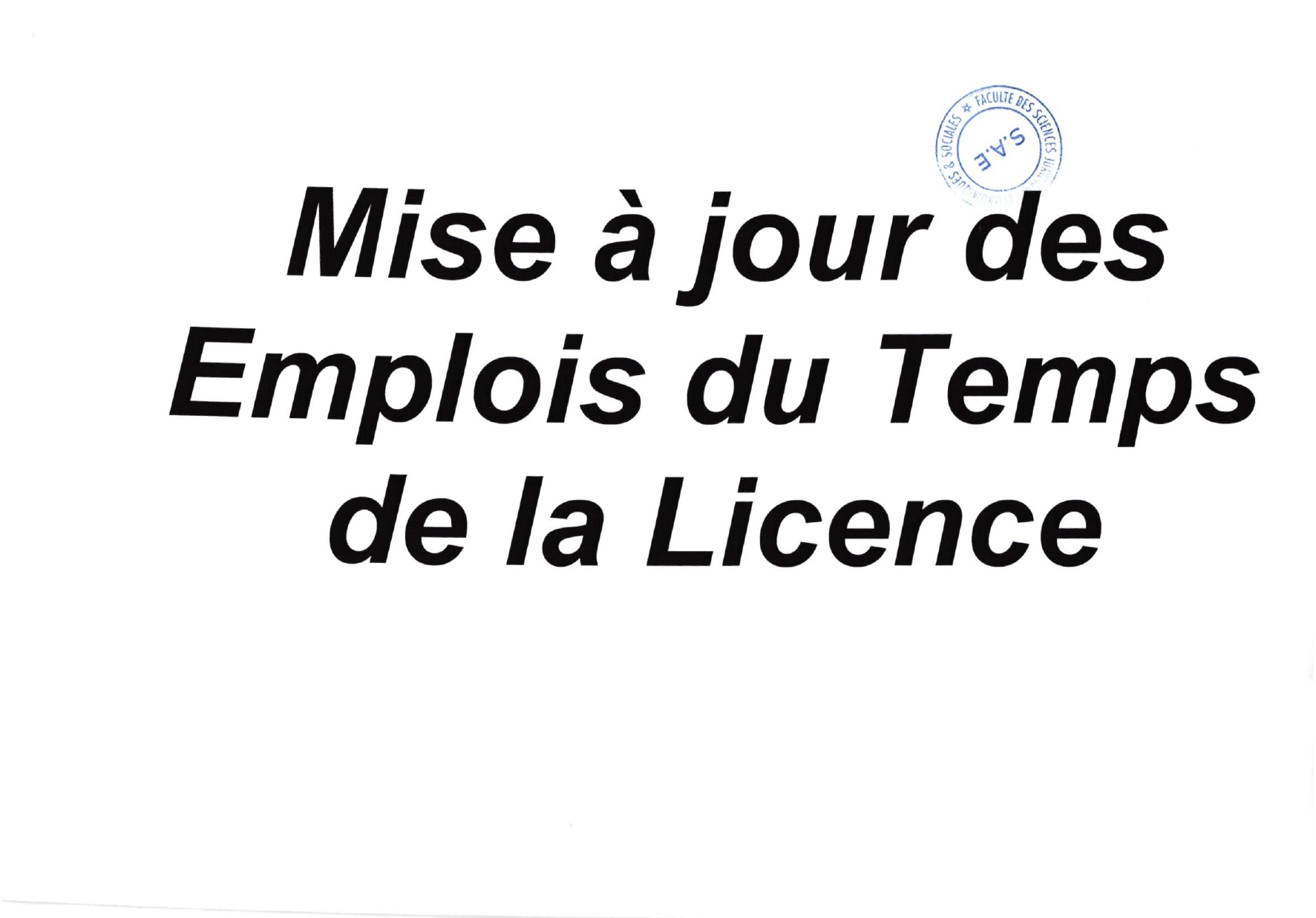 Mise a jour des emplois du temps de la licence
